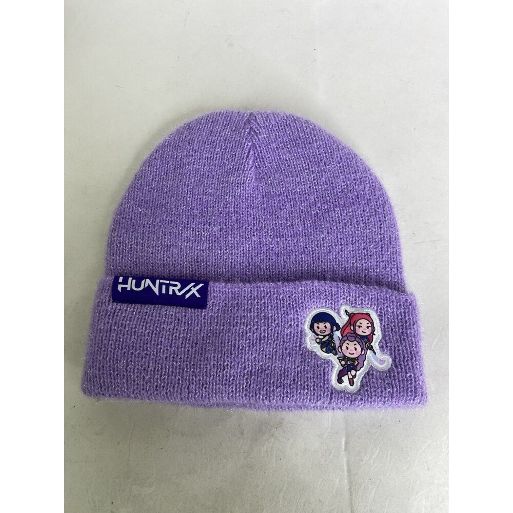 K-Pop Demon Hunters Huntrix Light Purple Fuzzy Knit Cuff Beanie Hat Womens Girls